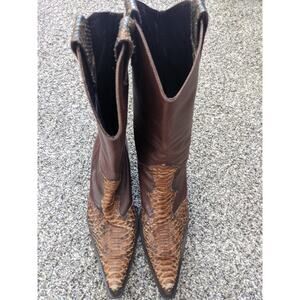 Aldo Castagna Genuine Python Snake Skin Cowboy Boots Womens Sz 39 Brown Italy